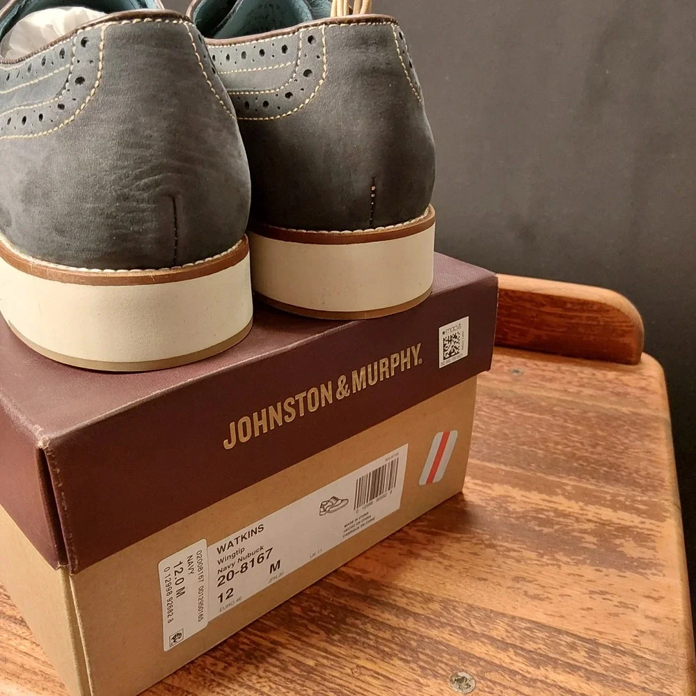 Johnston & Murphy Watkins Navy Nubuck Wingtip Oxford Shoes 20-8167 Mens 12 M